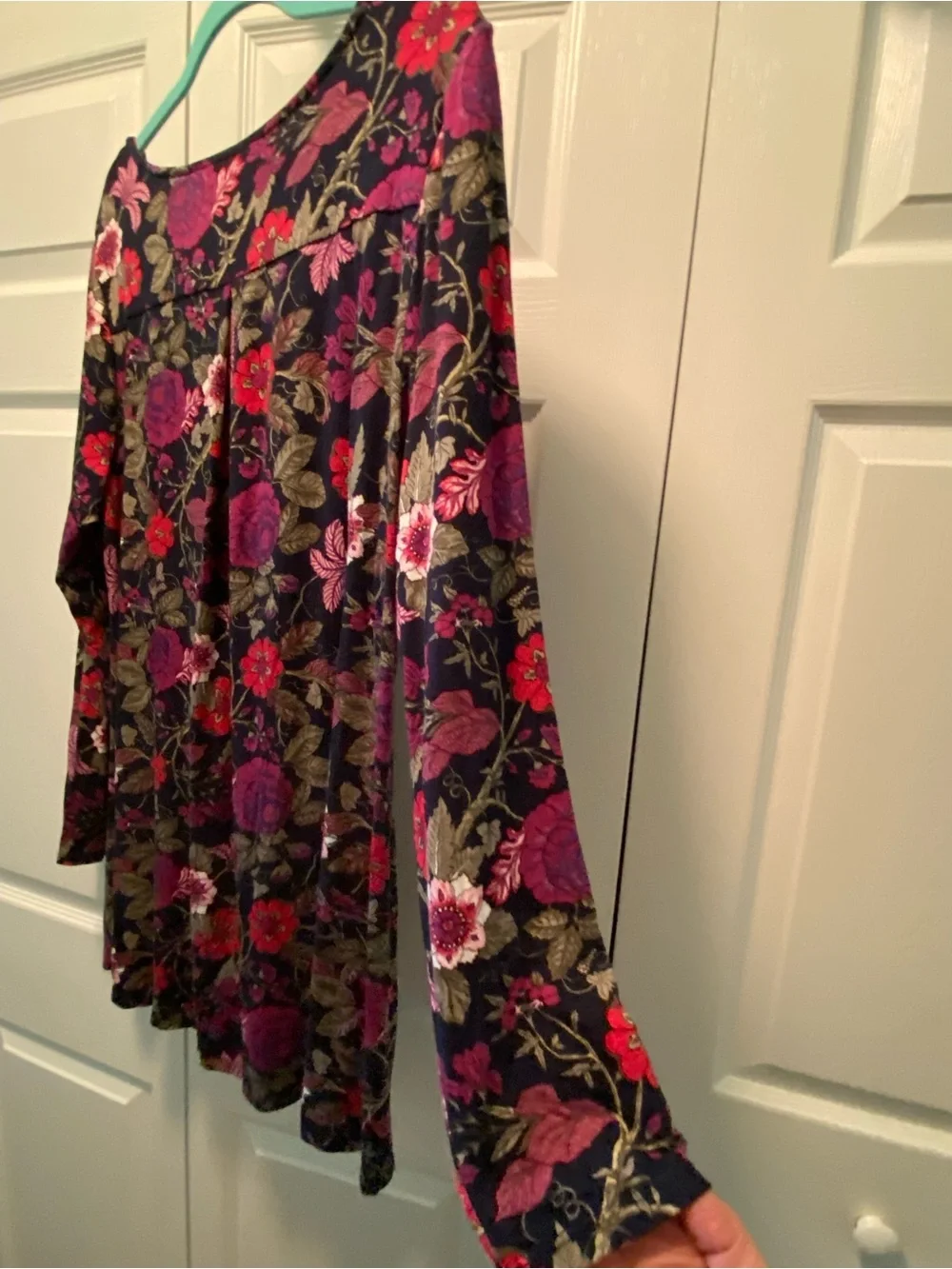 Khakis & Company Navy,Pink,Purple Floral Top ¾ Sleeves- Size Large New With Tags